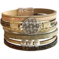 Saraswati Armband Armband "Blume des Lebens" Kunstleder beige, Metall
