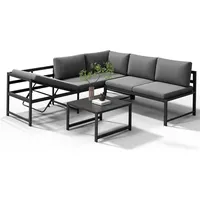 MuCoLa Sitzgruppe Aluminium Lounge Ecksofa mit Liegefunktion wetterfest Grau