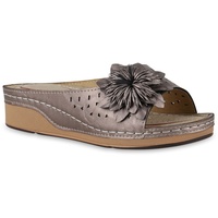 Stiefelparadies Damen Pantoletten in Grau Metallic,