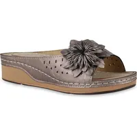 Stiefelparadies Damen Pantoletten in Grau Metallic,