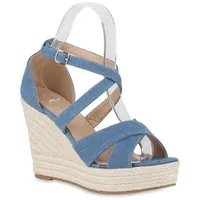 VAN HILL Damen Plateau Sandaletten in Blau Denim