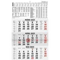 Zettler - 3-Monatskalender 2025 schwarz/rot, 29,7x48,8cm, Bürokalender mit Datumsschieber,