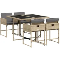 VidaXL 5-tlg. Garten-Essgruppe mit Kissen Beigemischung Poly Rattan
