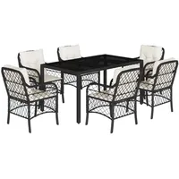 VidaXL 7-tlg. Garten-Essgruppe mit Kissen Schwarz Poly Rattan