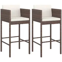 VidaXL Barhocker 2 Stk. mit Kissen Braun Poly Rattan