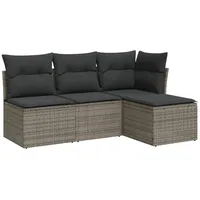 VidaXL 4-tlg. Garten-Sofagarnitur mit Kissen Grau Poly Rattan