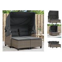 VidaXL Gartensofa 2-Sitzer mit Dach und Hockern Grau Poly