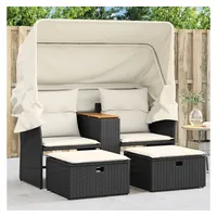 VidaXL Gartensofa 2-Sitzer mit Dach und Hockern Schwarz Poly