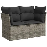 VidaXL Gartensofa 2-Sitzer mit Kissen Grau Poly Rattan
