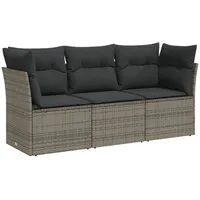 VidaXL 3-tlg. Garten-Sofagarnitur mit Kissen Grau Poly Rattan