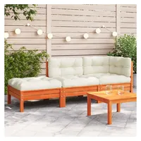 VidaXL Gartensofa mit Kissen und Hocker 3-Sitzer