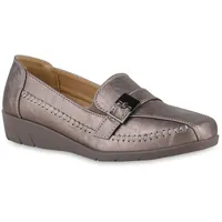 Stiefelparadies Damen Keilslippers in Bronze Metallic,