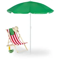 Relaxdays Sonnenschirm, Ø 160 cm, knickbar, höhenverstellbar, UV-Schutz, Strandschirm