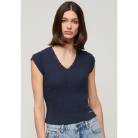 Superdry Essential Lace Trim Kurzarm-T-Shirt Mit V-ausschnitt Richest Navy