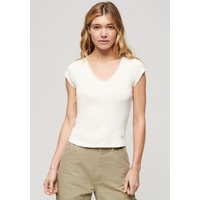 Superdry Essential Lace Trim Kurzarm-T-Shirt Mit V-ausschnitt Off White