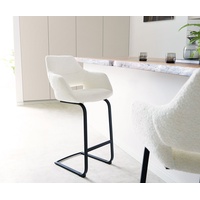 DeLife Barstuhl Yago-Flex Bouclé Weiß Freischwinger flach Metall Schwarz