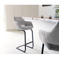 DeLife Barstuhl Yago-Flex Cord Silbergrau Freischwinger flach Metall Schwarz