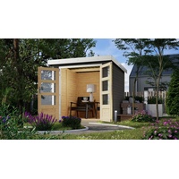 Karibu Hybrid Gartenhaus Hollywood terragrau inkl. Fußboden Gartenlaube Geräteschuppen
