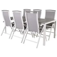 VCM Break Gartenset Tisch 90x205cm grau, 6 Stühle Albany