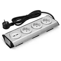 Navaris Küchensteckdose 3-fach mit USB - Edelstahl Mehrfach-Steckdosenleiste mit