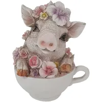 FD Dekofigur Schwein mit Blumen in Tasse 15 x