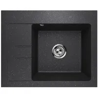 QLS Spülbecken Einzelbecken Spülwaschbecken Einbau Granit 1.0S Graphitschwarz L