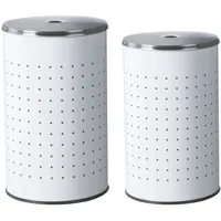 Home4You Wäschesammler-Set 2-teilig, Weiß - Edelstahl - 37 Liter