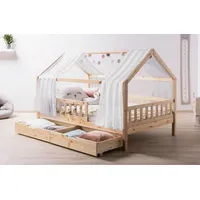 TICAA TiCAA Kinderbett Hausbett mit Tüll Kim 90x200 cm,