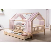 TICAA TiCAA Kinderbett Hausbett mit Tüll Kim 90x200 cm,