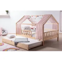 TICAA Kinderbett Hausbett mit Tüll Kim 90x200 cm, 100x200