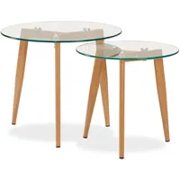 Homestyle4u Beistelltisch Glas Rund 2 er Set Wohnzimmertisch Ø