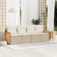 VidaXL 4-tlg. Garten-Sofagarnitur mit Kissen Beige Poly Rattan
