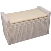 Mendler Aufbewahrungstruhe Truhe Sitzbank M92, Rattan 88cm ~ wei√ü