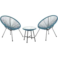 Svita BALI Balkon-Möbel 3-tlg. Polyrattan Lounge-Set Balkon-Set Blau