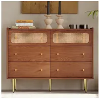 Zepneiy Kommode mit Rattan, Sideboard mit 6 Schubladen, Küchenschrank