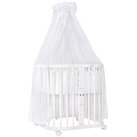 Waldin Babybett Kinderbett 7in1 mit Matratze, mitwachsendes Kinder-Bett,Stoffe weiss,Holz