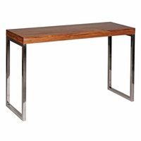 KADIMA DESIGN Konsolentisch `Isen`: Flexibel, Massivholz, Chromgestell, handgefertigt. Braun,