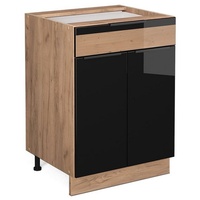 Vicco Küchenunterschrank Fame-Line, Eiche Schwarz 60 cm mit Schublade,