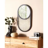 Beliani Wandspiegel Natur, Beige, Schwarz, Naturmaterialien, Oval, 30x56x2 cm