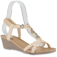 Stiefelparadies Damen Keilsandaletten in Beige