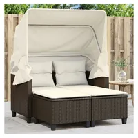 VidaXL Gartensofa 2-Sitzer mit Dach und Hockern Braun Poly