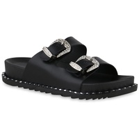 VAN HILL Damen Pantoletten Flach Schnallen Trendy Schuhe Schwarz,
