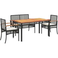VidaXL 4-tlg. Garten-Essgruppe mit Kissen Schwarz Poly Rattan