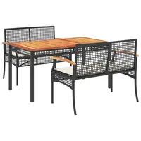 VidaXL 3-tlg. Garten-Essgruppe mit Kissen Schwarz Poly Rattan