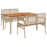 VidaXL 3-tlg. Garten-Essgruppe mit Kissen Beige Poly Rattan