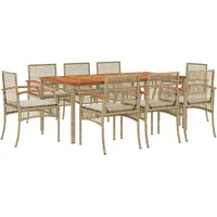 VidaXL 9-tlg. Garten-Essgruppe mit Kissen Beige Poly Rattan