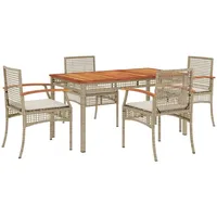 VidaXL 5-tlg. Garten-Essgruppe mit Kissen Beige Poly Rattan