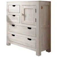 MASSIVMOEBEL24.DE Kommode Akazie 88x38x100 white stone getüncht NATURE WHITE