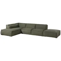 MASSIVMOEBEL24.DE MASSIVMOEBEL24 Ecksofa inkl. Hocker 285x220x79 Polyester grün RAVENNA