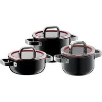 WMF Topf-Set FUNCTIONAL 3-teilig mit Glasdeckel, schwarz/rot